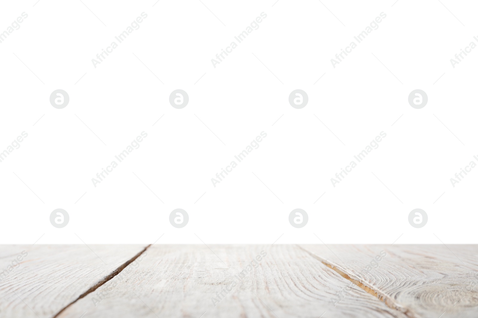 Photo of Empty wooden surface against white background. Mockup for design