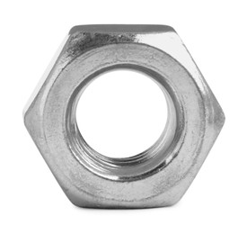 Photo of One metal hex nut on white background