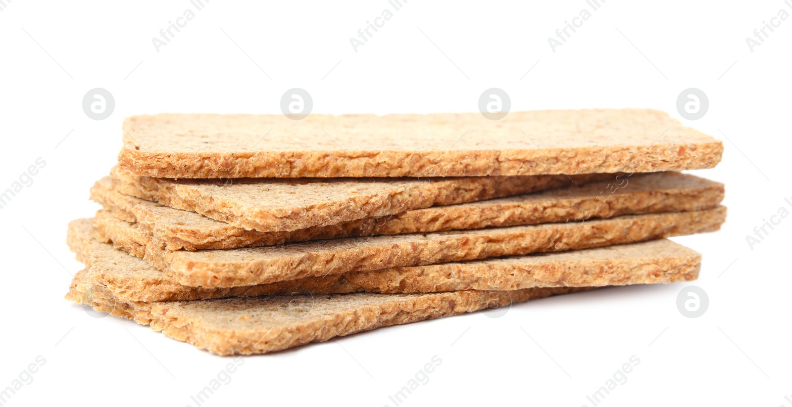 Photo of Stack of fresh rye crispbreads isolated on white