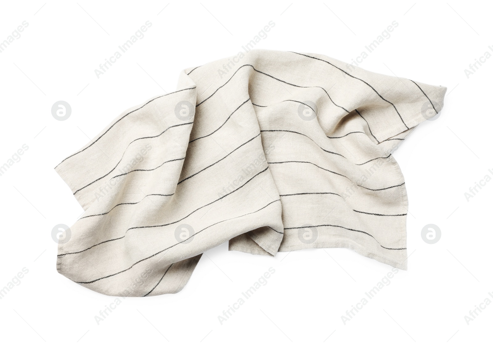 Photo of Striped fabric napkin on white background, top view