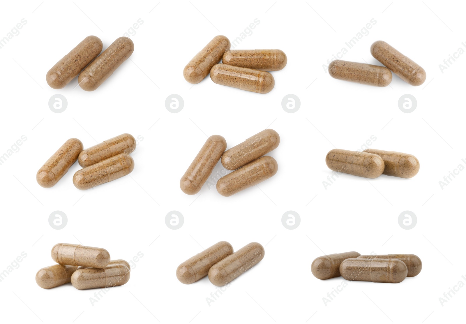 Image of Collage of vitamin pills isolated on white