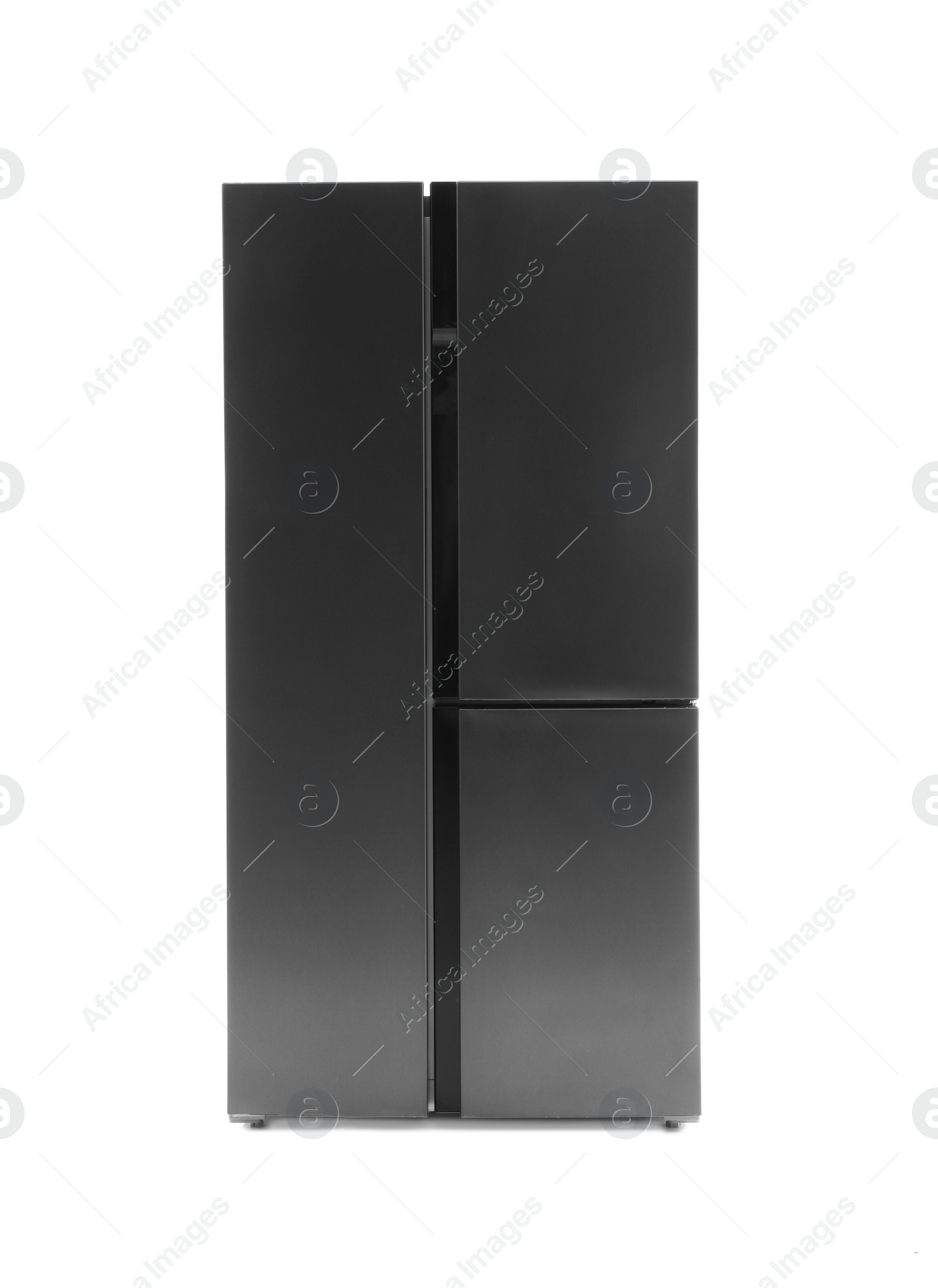 Photo of Modern stainless steel refrigerator isolated on white