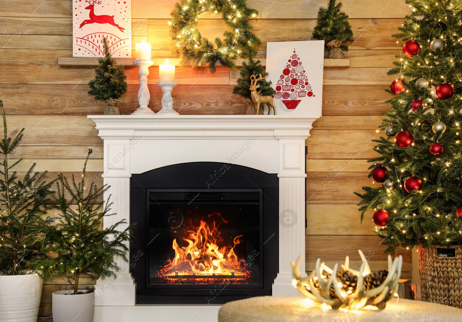Photo of Fireplace in beautiful living room decorated for Christmas
