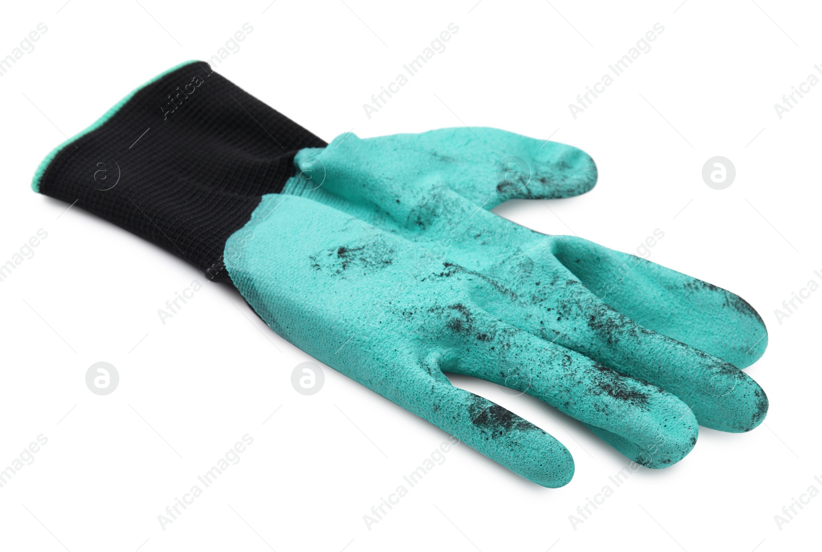 Photo of One claw gardening glove isolated on white