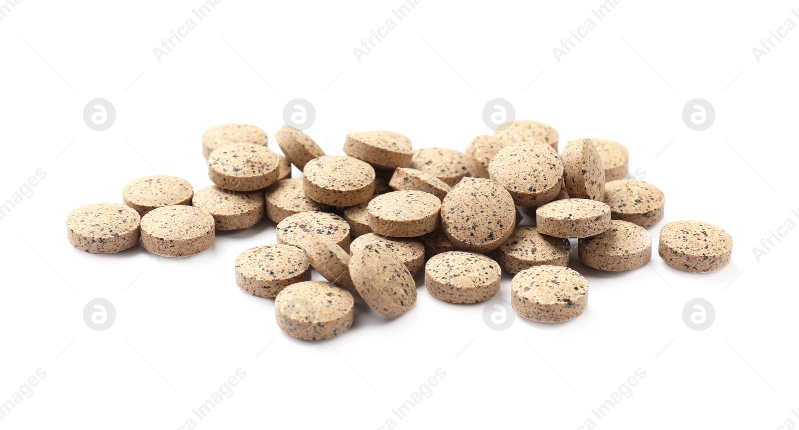 Photo of Vitamin pills isolated on white. Health supplement