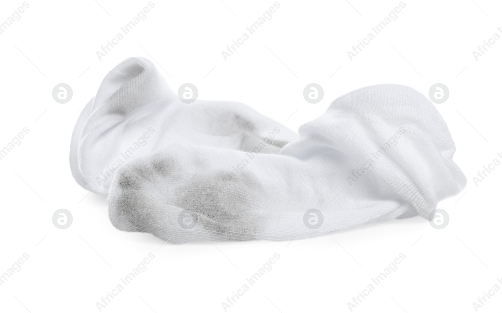 Photo of Pair of dirty socks on white background