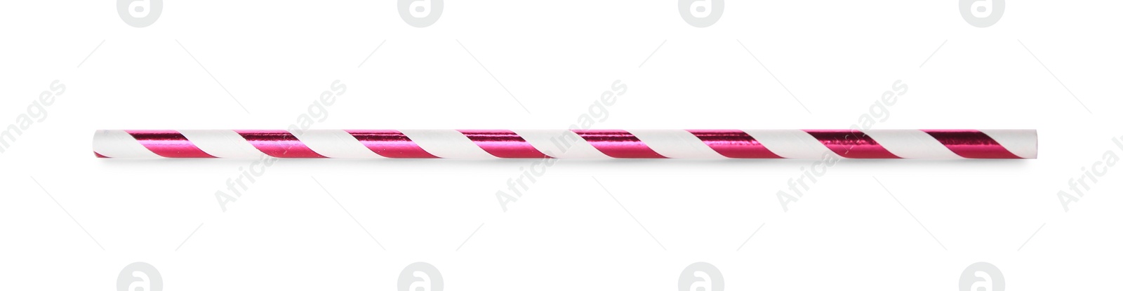 Photo of One striped paper straw for drinking isolated on white