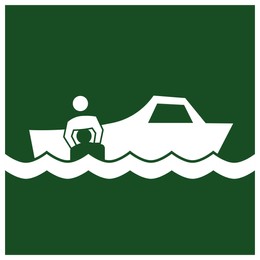 Image of International Maritime Organization (IMO) sign, illustration. Rescue boat 