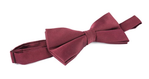 Stylish burgundy bow tie isolated on white