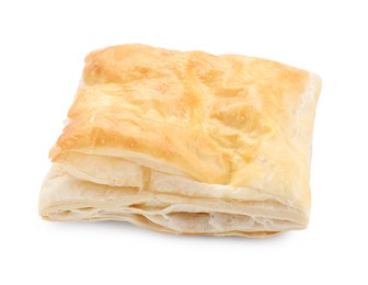Puff pastry. One delicious fresh bun isolated on white