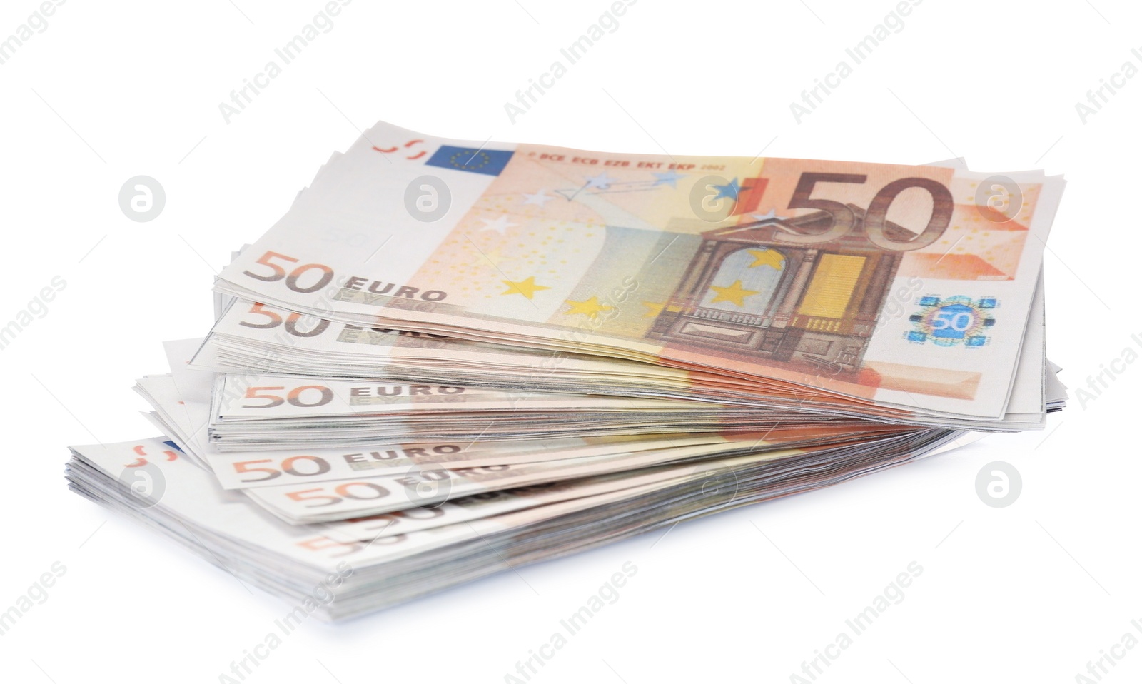 Photo of Pile of euro banknotes isolated on white. Money and finance