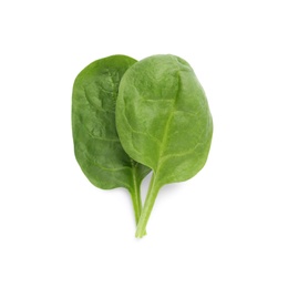 Photo of Fresh leaves of spinach isolated on white, top view