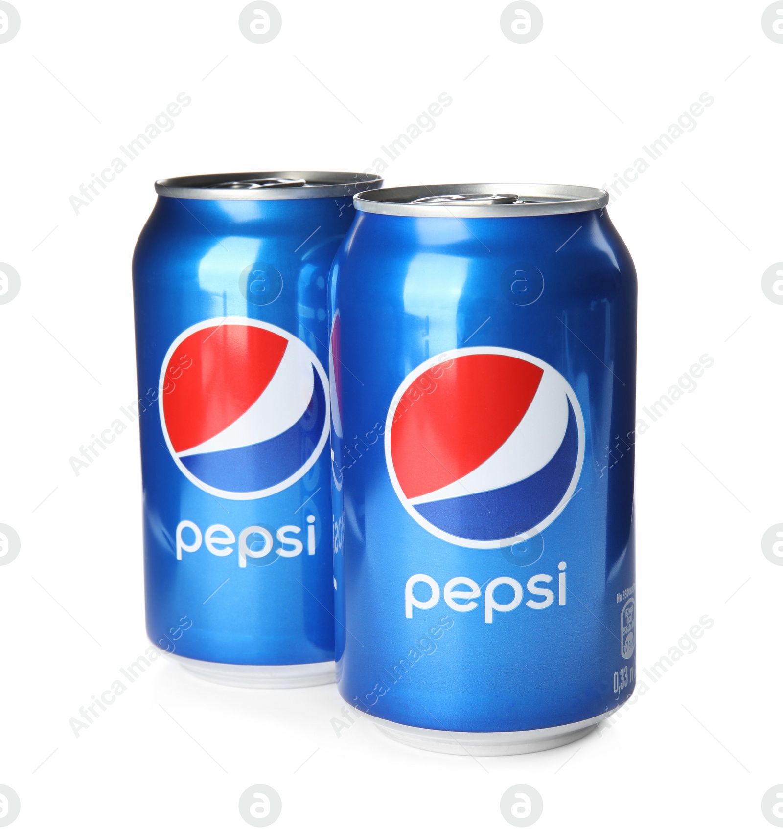 Photo of MYKOLAIV, UKRAINE - FEBRUARY 10, 2021: Cans of Pepsi on white background