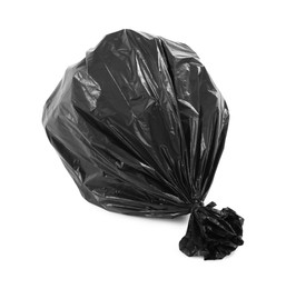 Photo of Black plastic garbage bag isolated on white