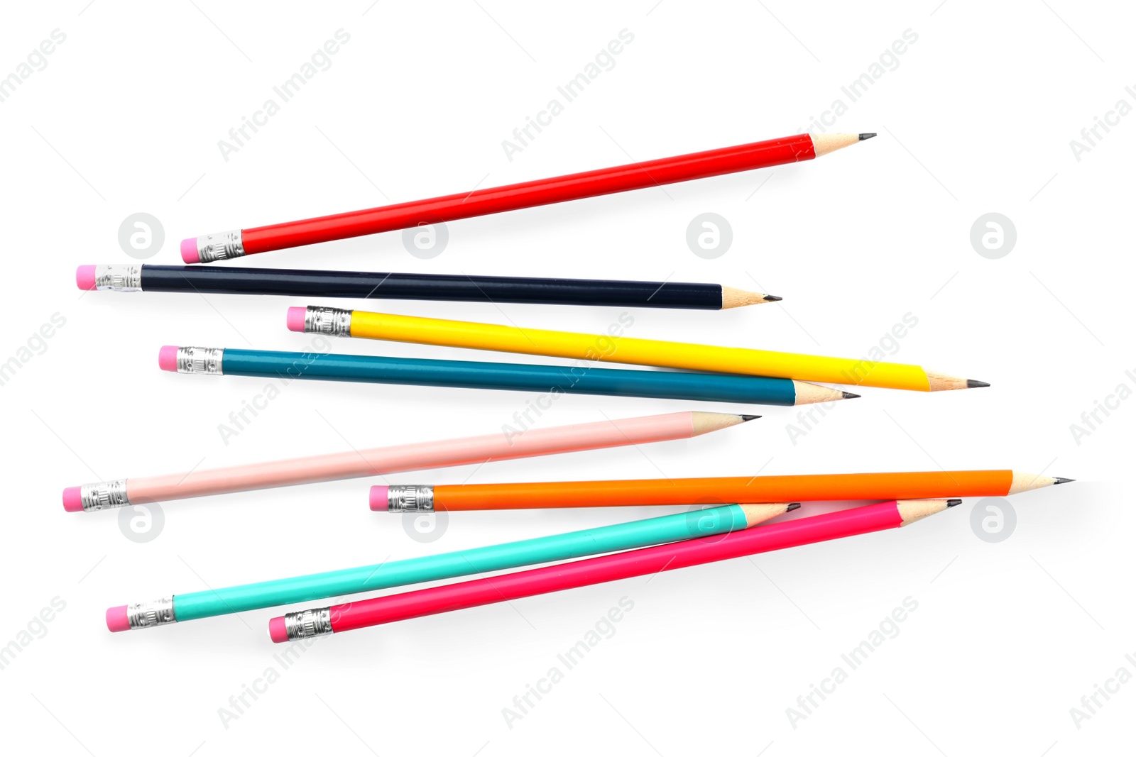 Photo of Set of colorful graphite pencils isolated on white, top view