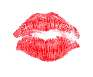 Photo of Lipstick kiss, isolated on white