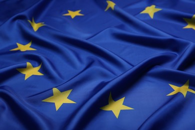 Photo of Flag of European Union as background, closeup view