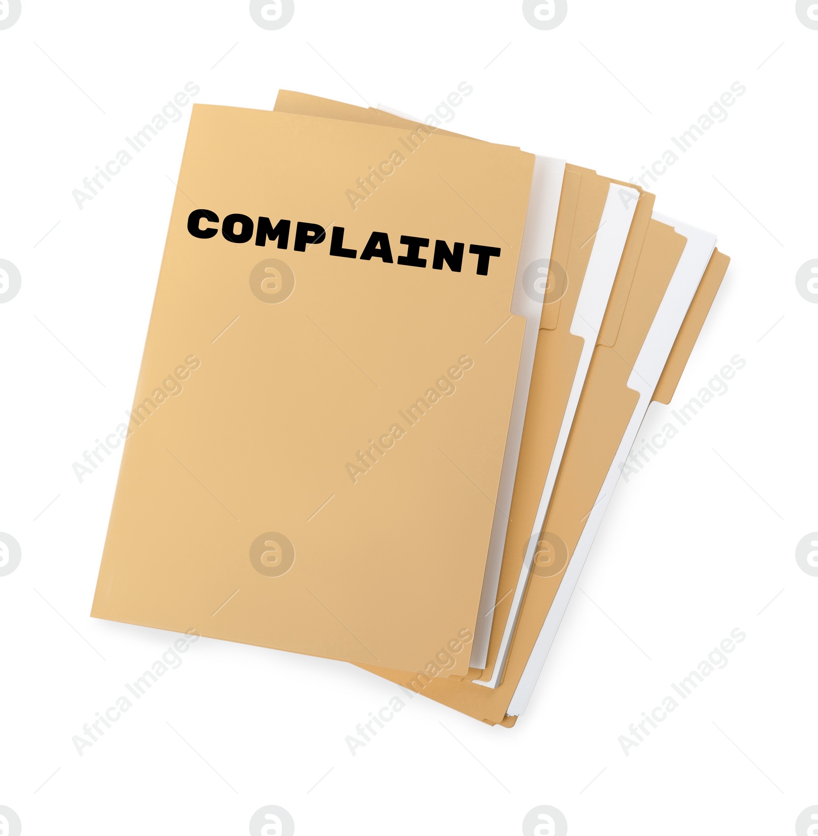 Image of File folder with word Complaint on white background, top view