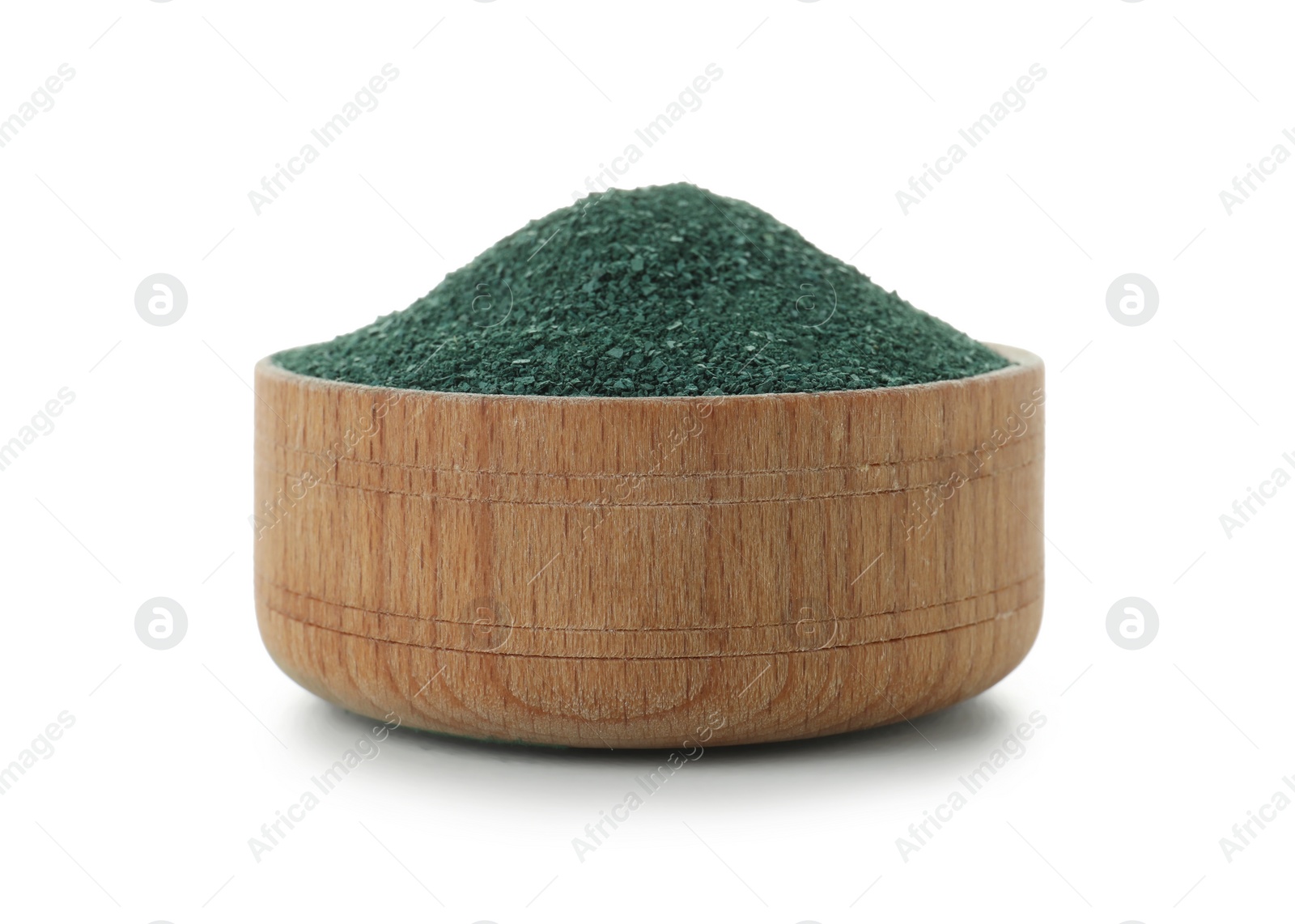 Photo of Bowl with spirulina algae powder on white background