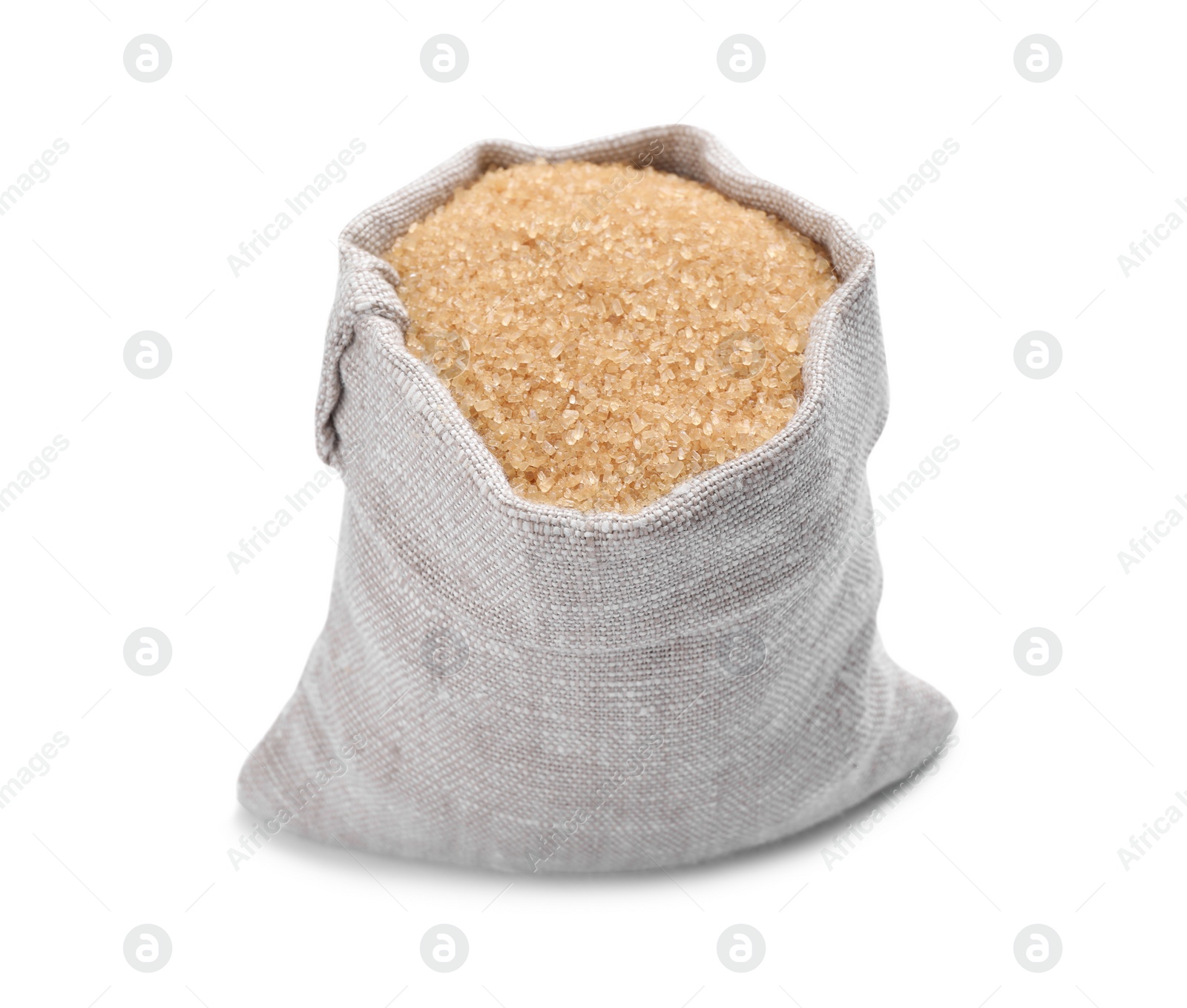 Photo of Brown sugar in sack isolated on white