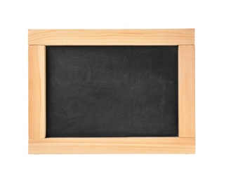 Photo of Small clean chalkboard on white background