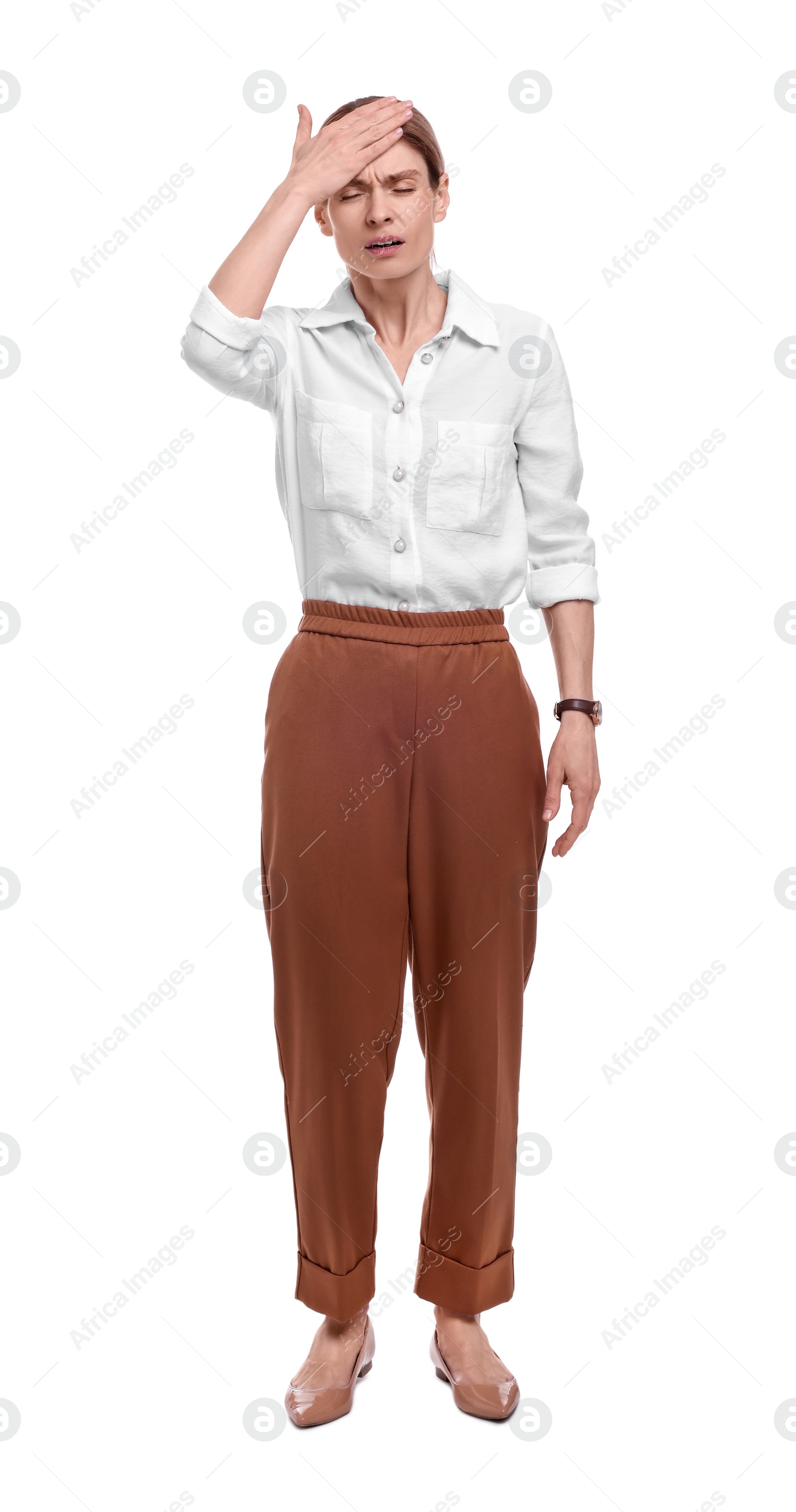 Photo of Beautiful emotional businesswoman posing on white background