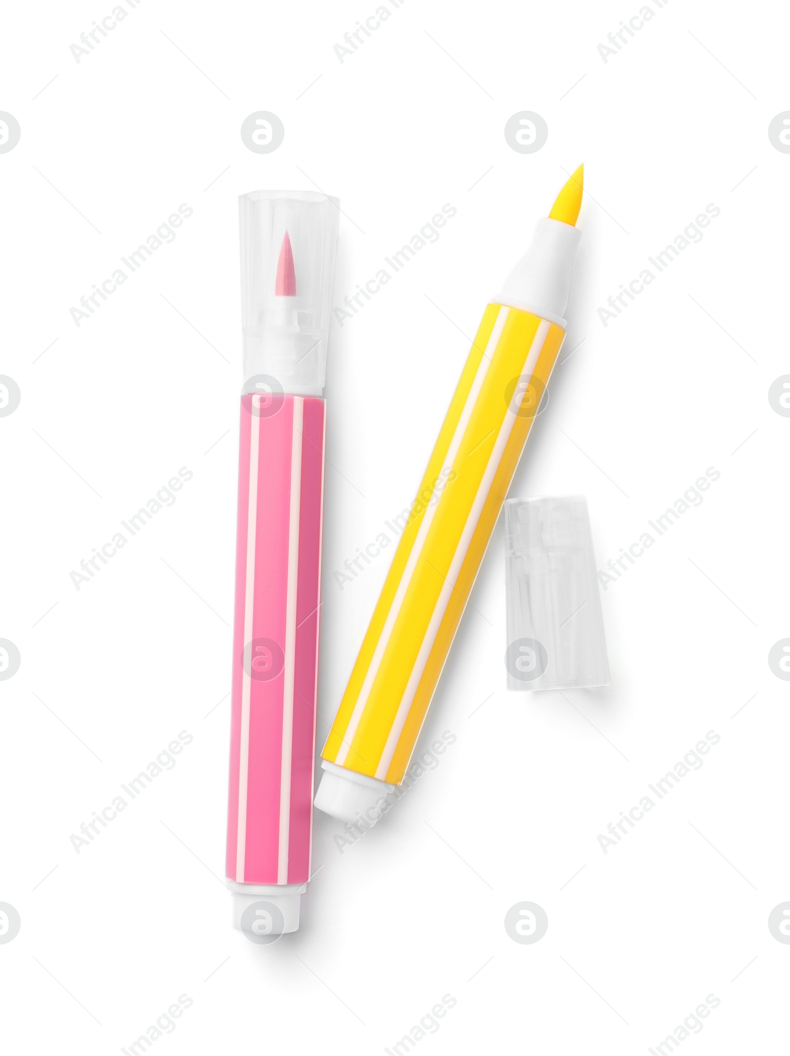 Photo of Bright markers isolated on white, top view