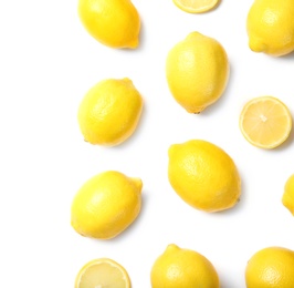 Photo of Beautiful composition with lemons on white background