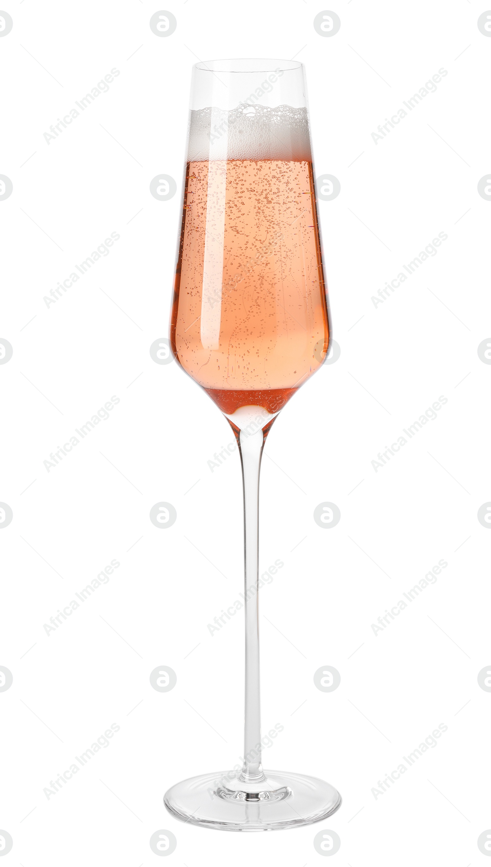 Photo of Glass of rose champagne isolated on white