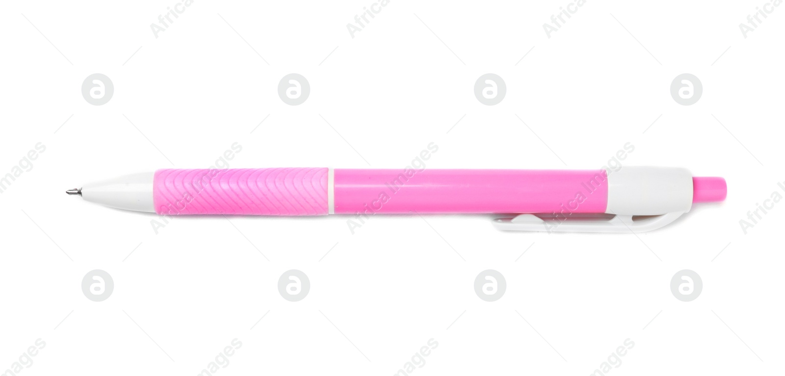 Photo of Retractable pen on white background. School stationery