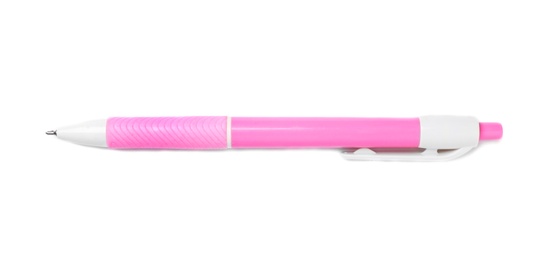 Photo of Retractable pen on white background. School stationery