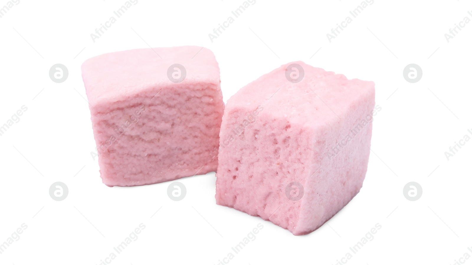 Photo of Delicious sweet puffy marshmallows on white background