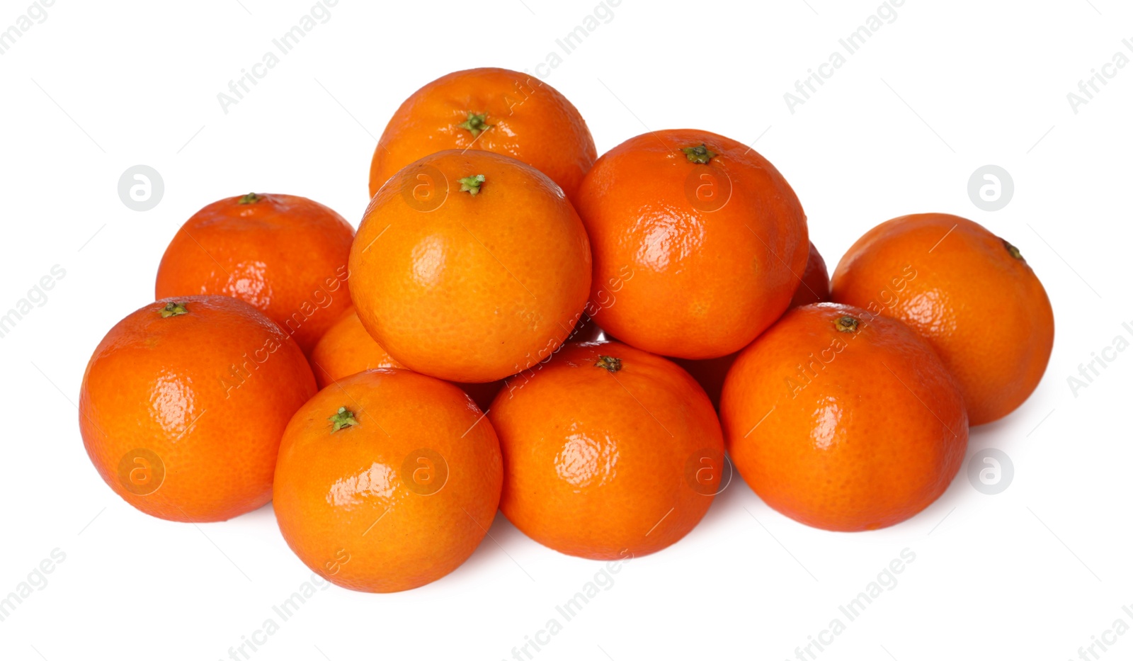 Photo of Many fresh ripe tangerines isolated on white