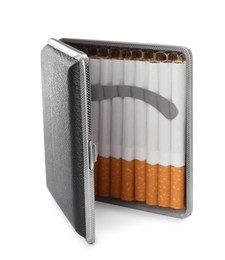 Photo of Stylish case with cigarettes isolated on white