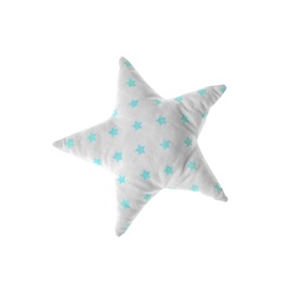 Photo of Star shaped decorative pillow on white background