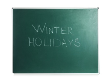 Green chalkboard with text Winter Holidays isolated on white