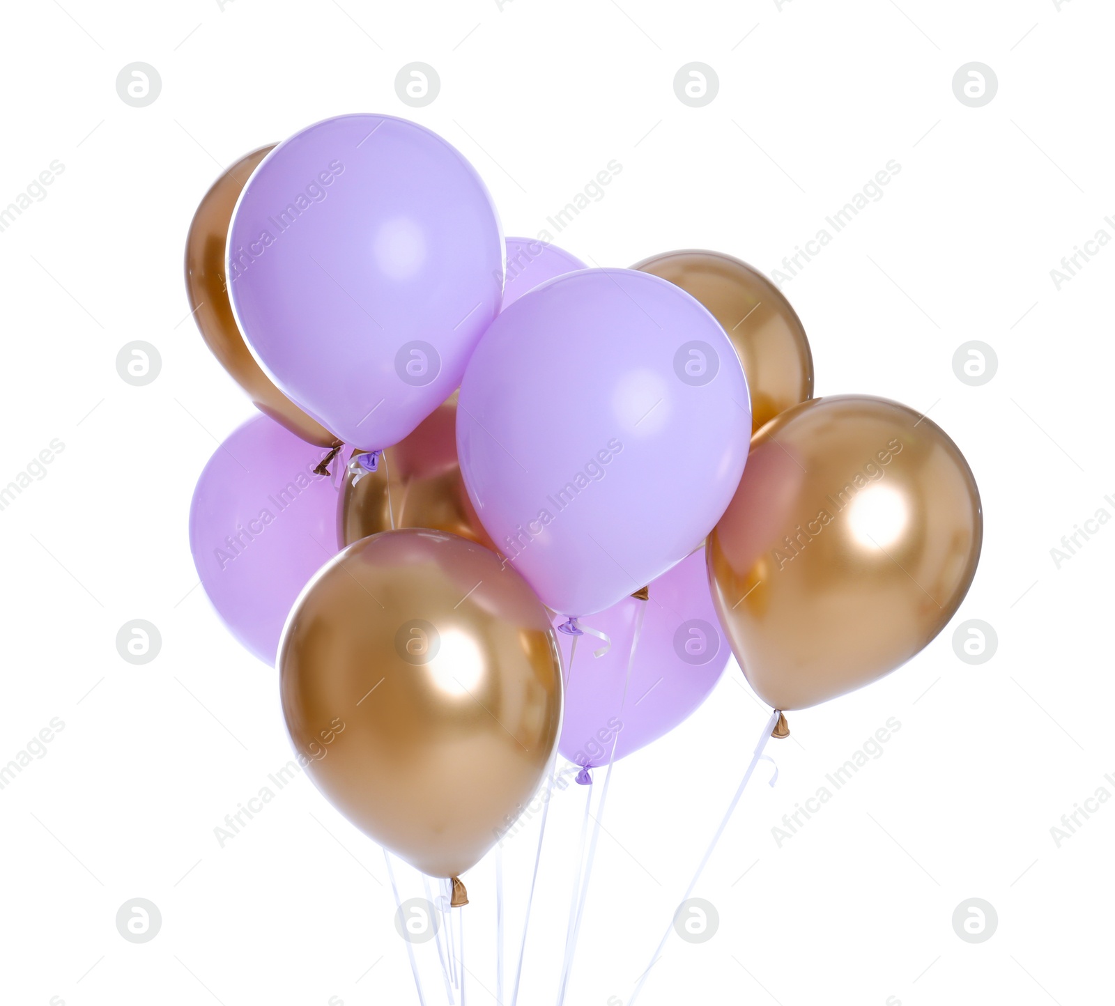 Photo of Colorful balloons on white background. Party object