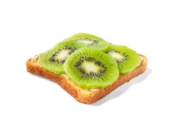 Photo of Delicious toast with sliced kiwi and butter isolated on white