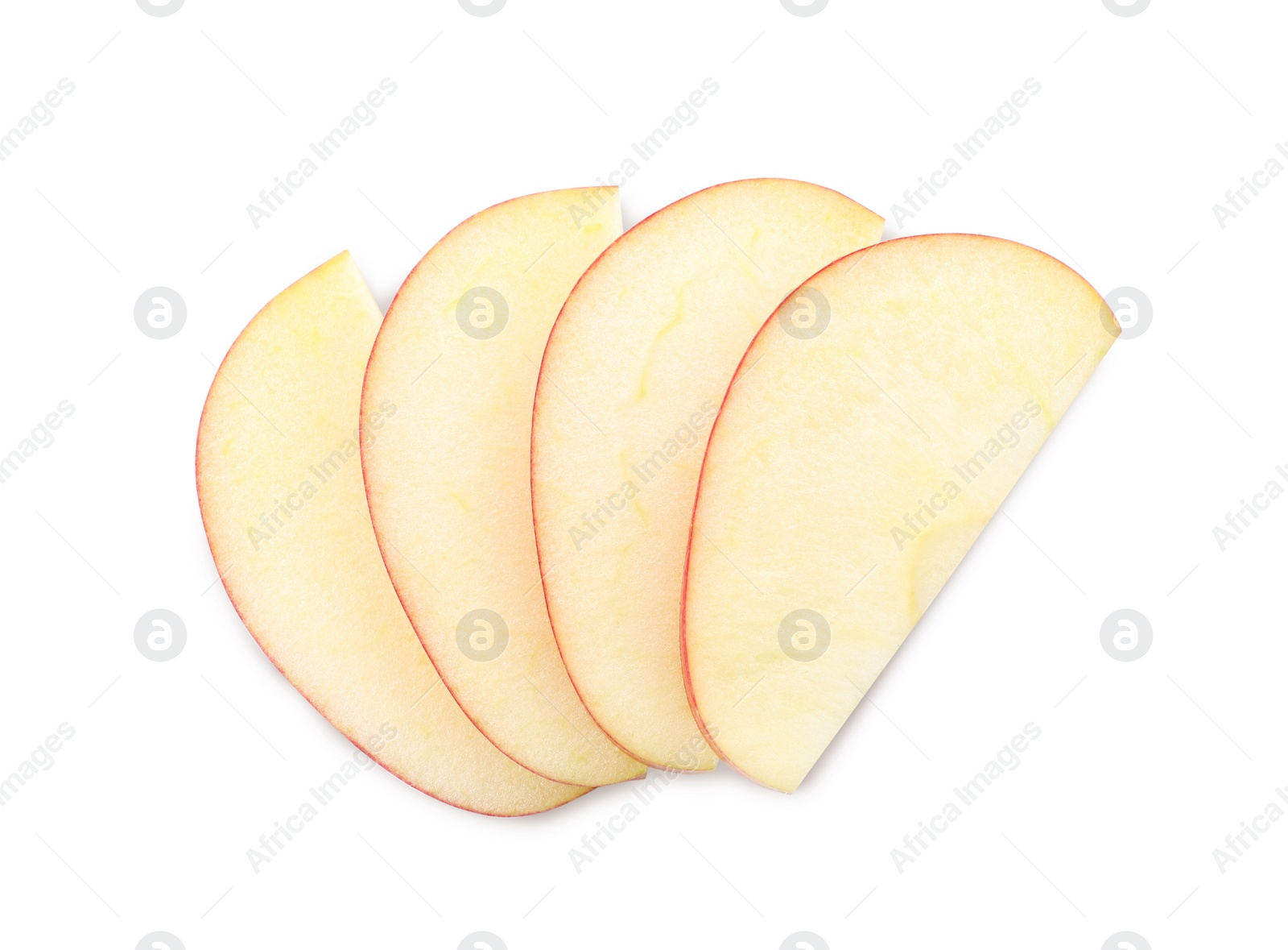 Photo of Slices of apple on white background, top view