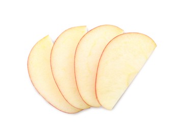 Photo of Slices of apple on white background, top view