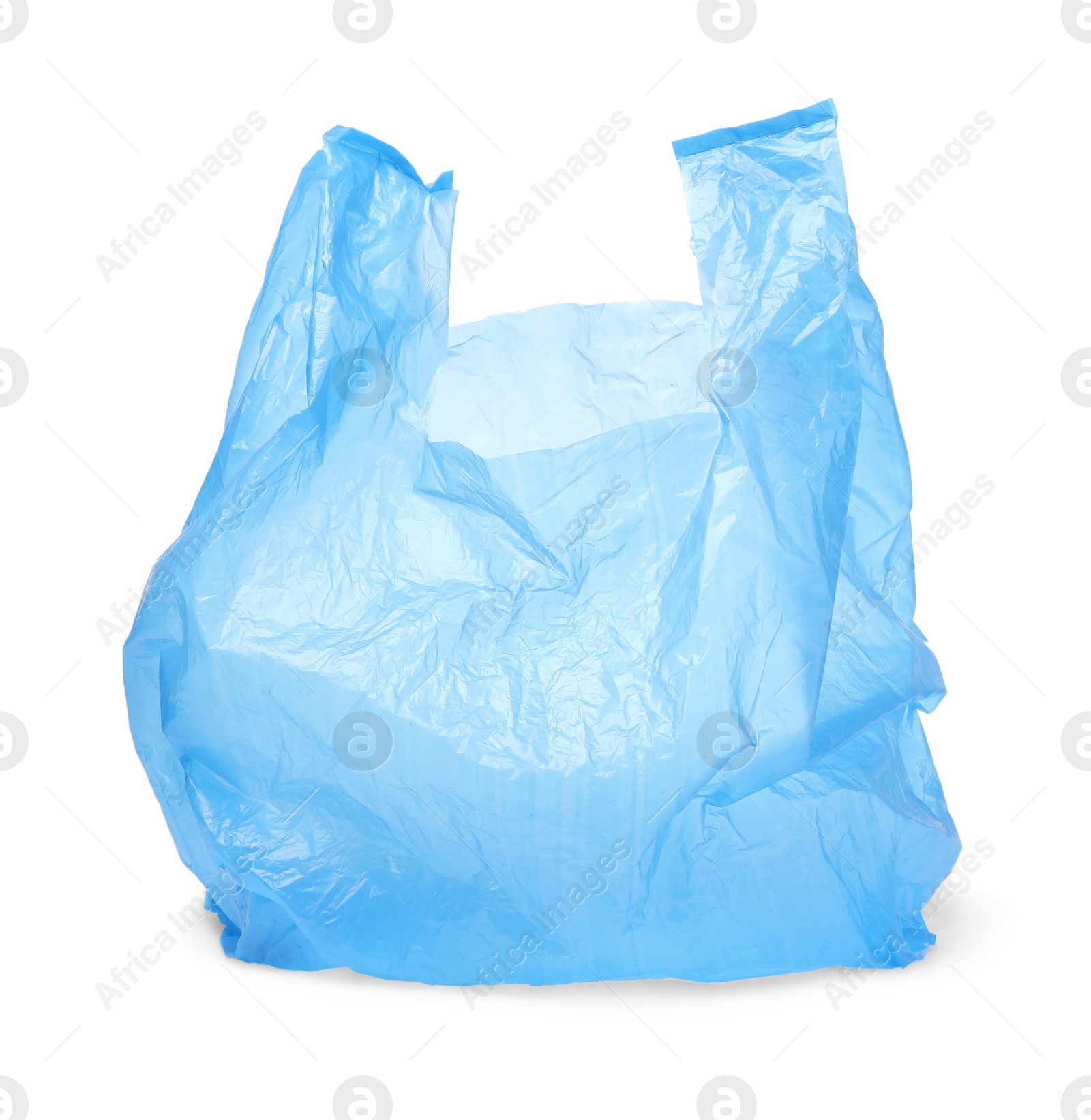 Photo of One light blue plastic bag isolated on white