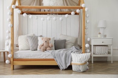 Stylish room for kid with house bed. Interior design