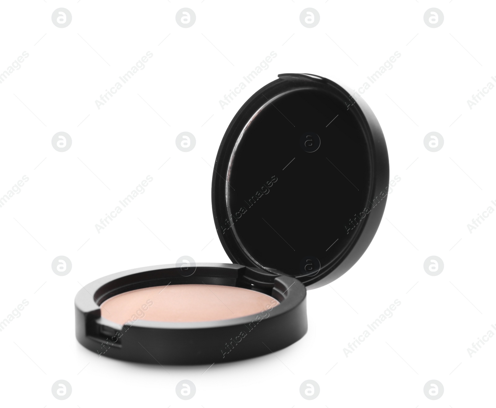 Photo of Pocket face powder with mirror against white background