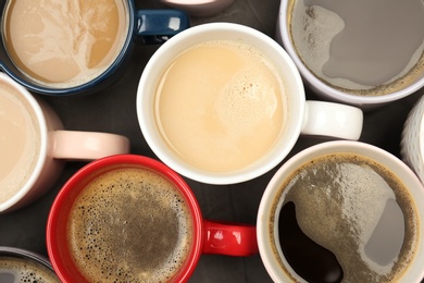 Photo of Flat lay composition with cups of coffee. Food photography