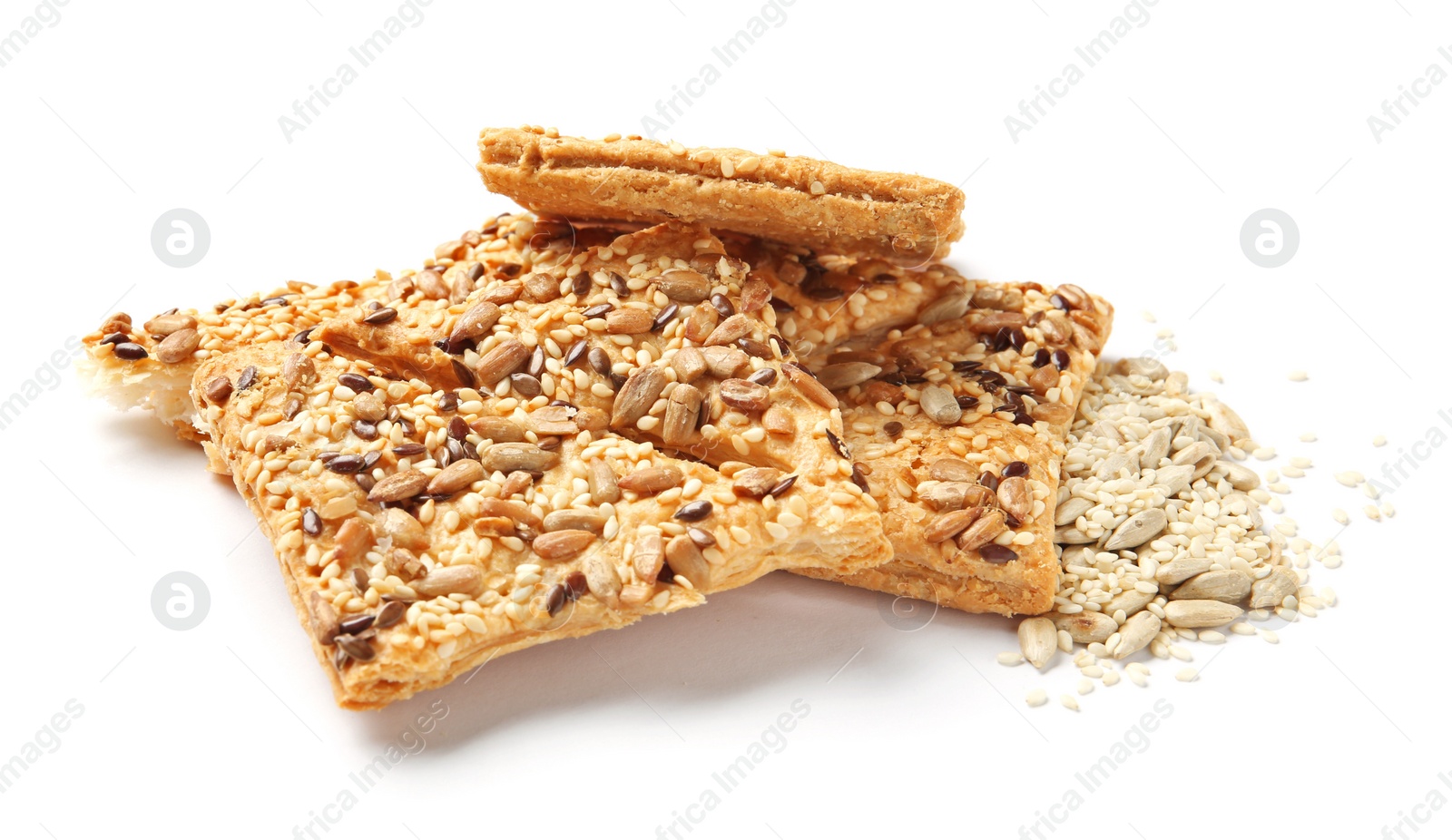 Photo of Grain cereal cookies on white background. Healthy snack