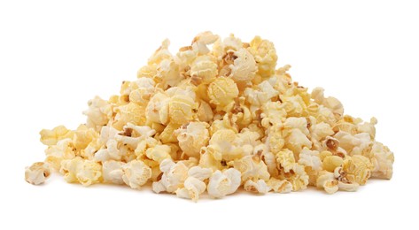 Pile of tasty fresh popcorn isolated on white