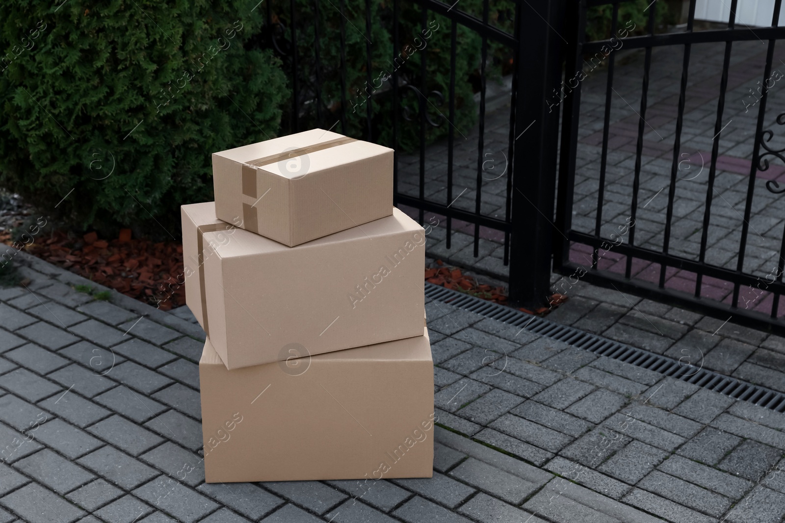 Photo of Stack of parcels delivered near front gates