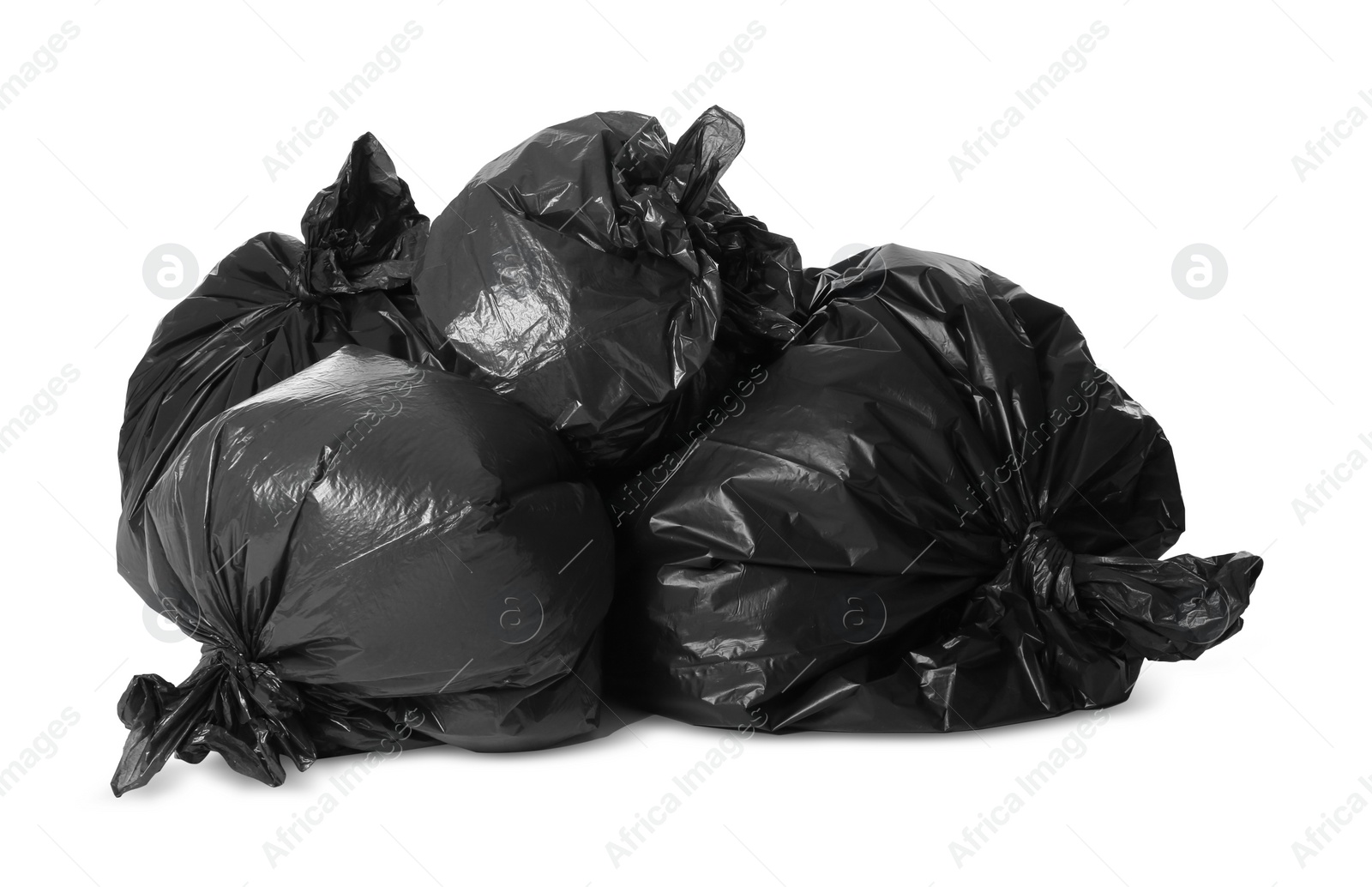 Photo of Trash bags full of garbage isolated on white