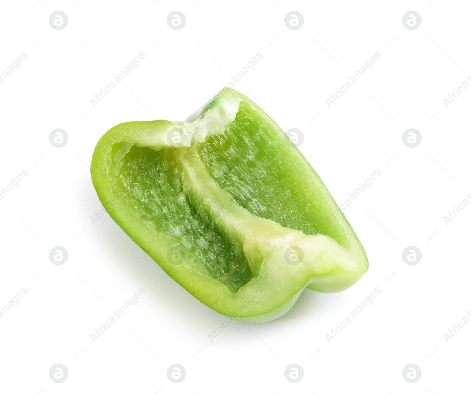 Photo of Cut fresh green bell pepper isolated on white