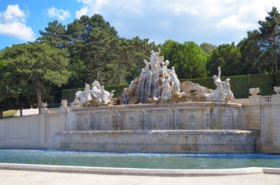 VIENNA, AUSTRIA - JUNE 19, 2018: Neptune fountain in Schonbrunn Palace park